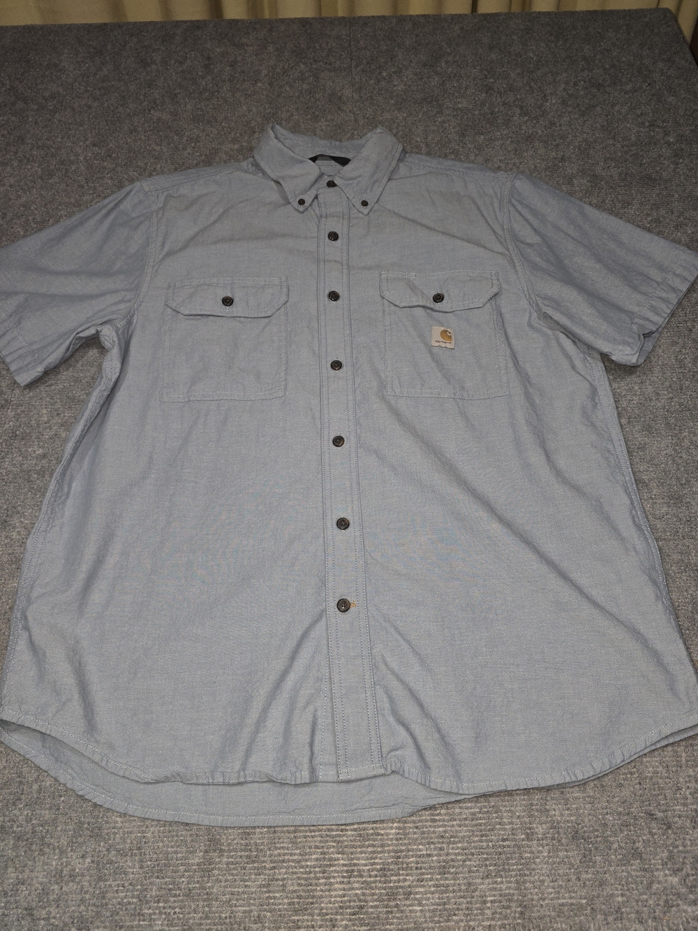 Carhartt Men L Fort Loose Fit Chambray Short Sleeve Work Shirt Ceil Blue 104369
